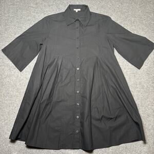 Frances Valentine Black Cotton Poplin Pleated Waist Mini Shirt Dress Women Small